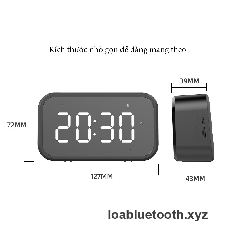 Loa bluetooth mini JM03 giá rẻ, bass mạnh, led hiển thị giờ kèm đồng hồ báo thức, âm thanh vòm 9D, pin 8 giờ