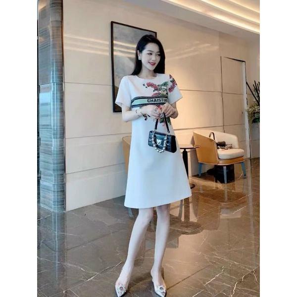 ĐẦM SUÔNG IN HOA SỌC CHỮ