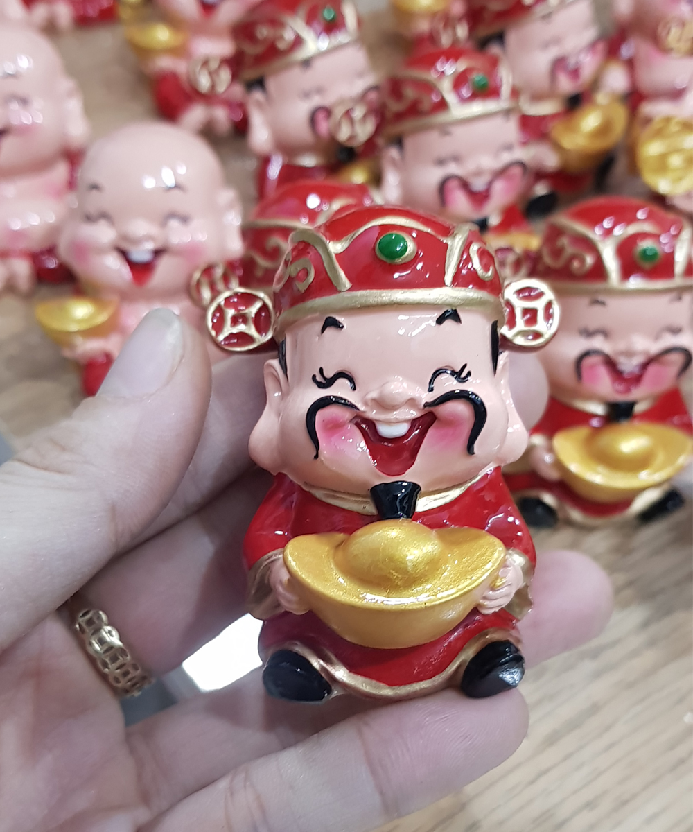 Bộ 03 tượng chibi Thần Tài 6cm kèm chân đế giả đá size nhỏ