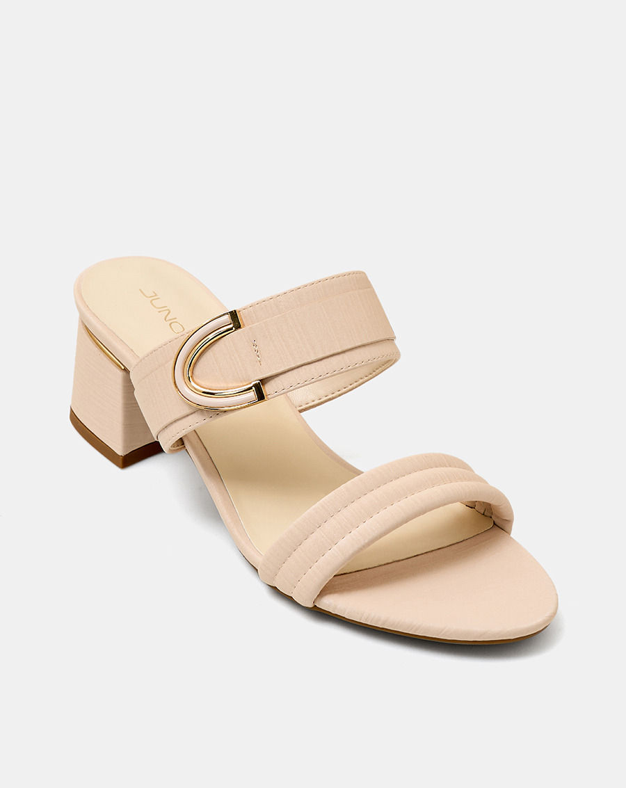 Giày Sandal Nữ 5cm Thời Trang JUNO Gót Trụ Thấp Quai Ngang Phối Khóa SD05105