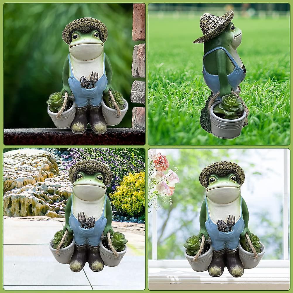 Trang trí vườn ngoài trời, Phụ kiện trang trí vườn ếch, Tượng vườn, Tác phẩm điêu khắc ếch xanh 11.5x6.5x15 cm