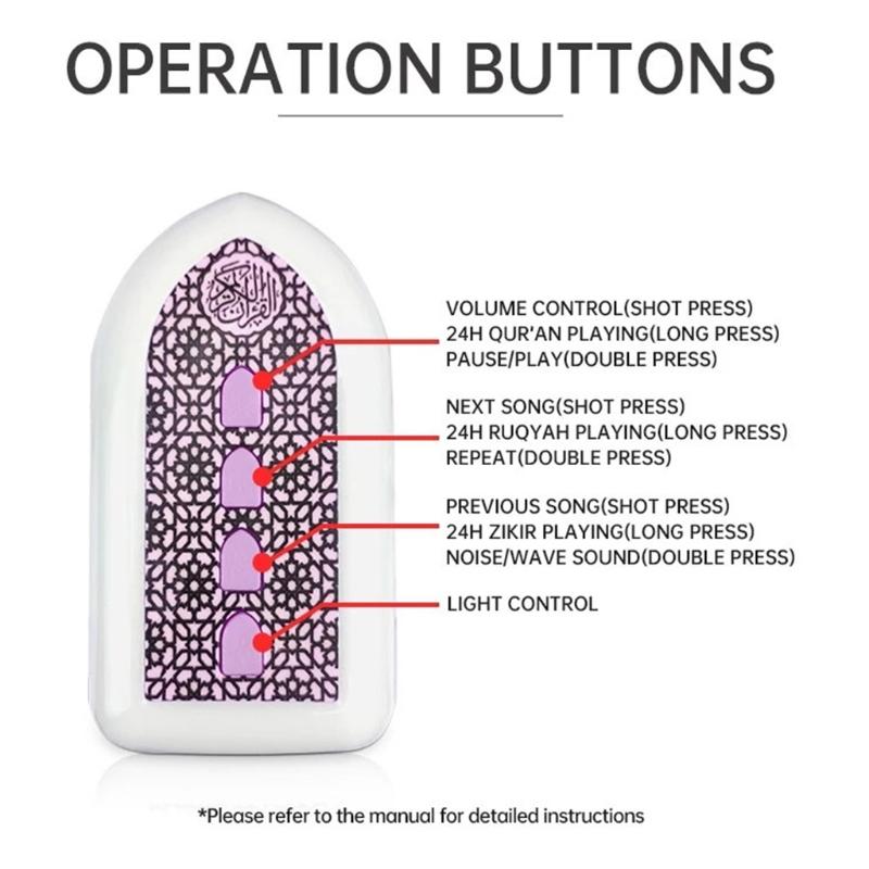 Loa không dây Đèn ngủ Đèn Led Nút cảm ứng Đèn Coran Máy nghe nhạc Koran Loa Kinh Qur'an Color: Purple