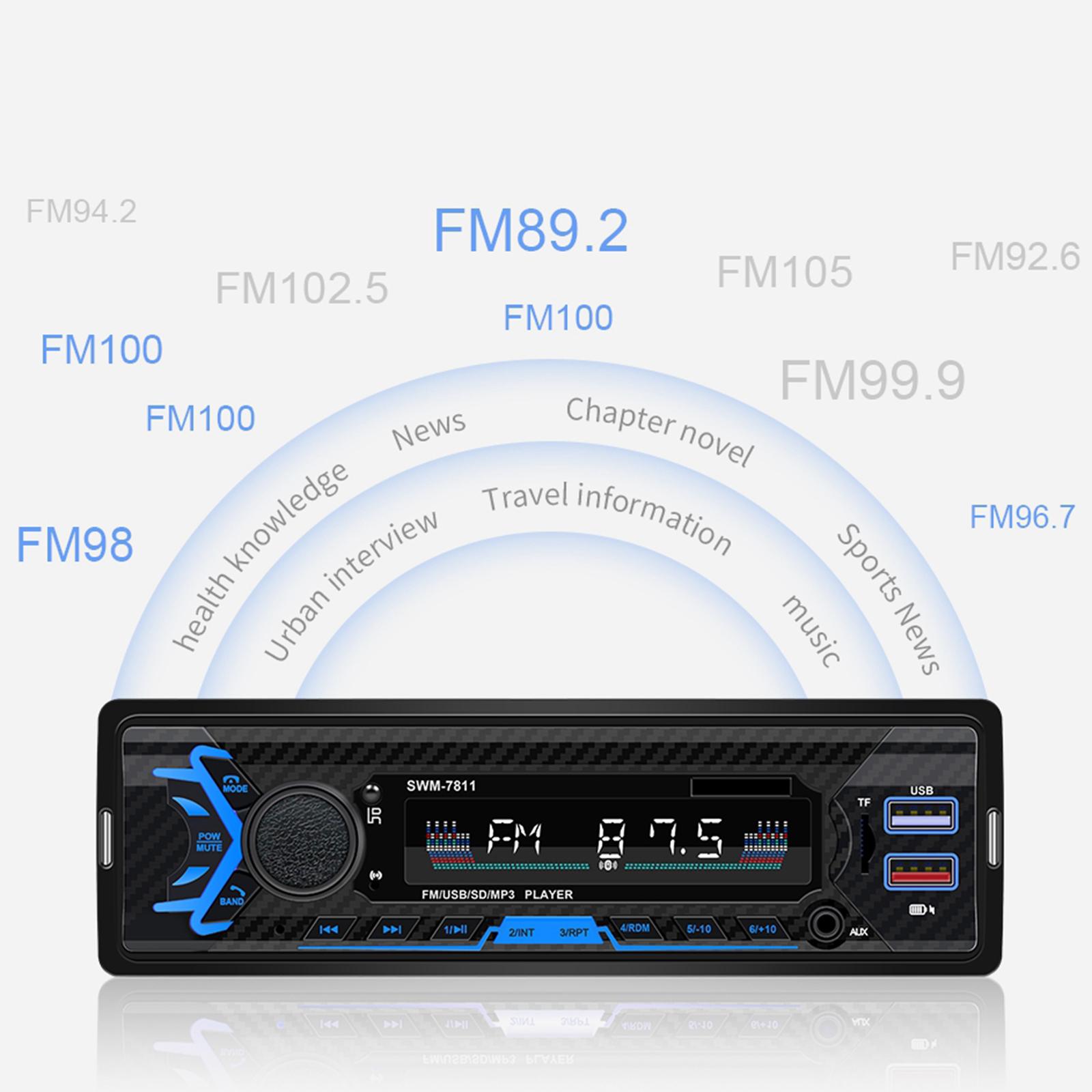 Car 12V Bluetooth 5.0 USB MP3 Player Receiver Single Din with Remote Control, Built-in Microphone