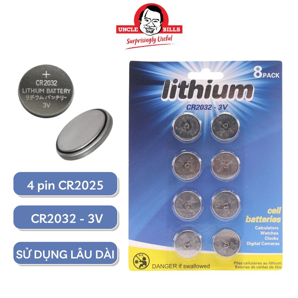 Vỉ 8 pin Lithium, pin cúc áo CR2032 điện thế 3V Uncle Bills IB0082