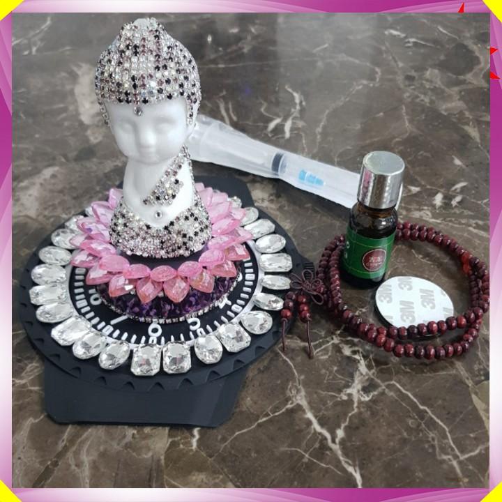 Bộ Tượng phật A Di Đà kèm bộ chân đế gắn pha lê dùng trang trí phong thủy. đặt taplo ô tô - Mã: TP-J12