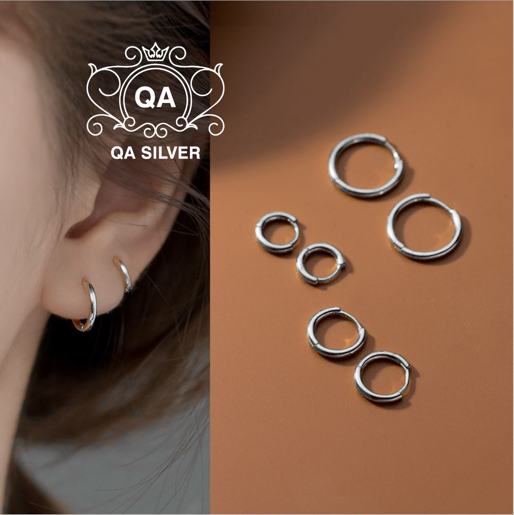Khuyên tai bạc 925 tròn dày khớp mở bông nam nữ chốt lẫy tối giản S925 HOOP Silver Earrings QA SILVER EA190703