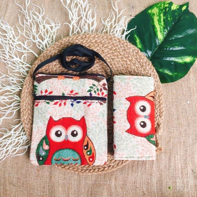 Combo 3 món túi thổ cẩm Cú đỏ