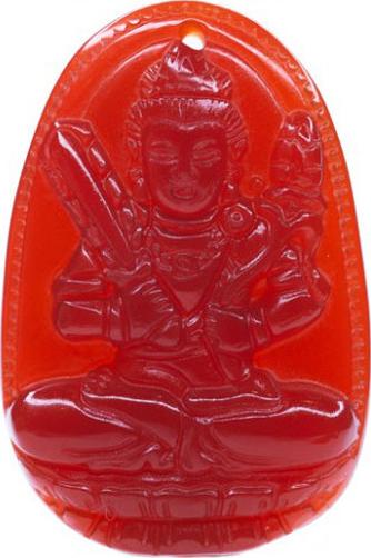 Mặt dây chuyền tuổi Dần, Sửu Phật Bản Mệnh Hư Không Tạng Bồ Tát Mã Não Đỏ tự nhiên
