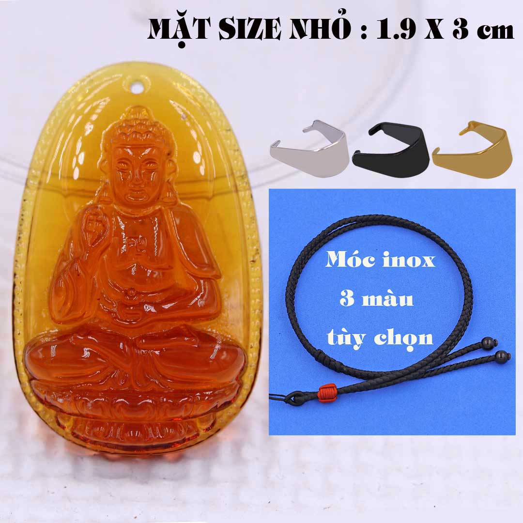 Mặt Phật A di đà pha lê cam 1.9cm x 3cm  kèm vòng cổ dây dù đen + móc inox vàng, Phật bản mệnh, mặt dây chuyền