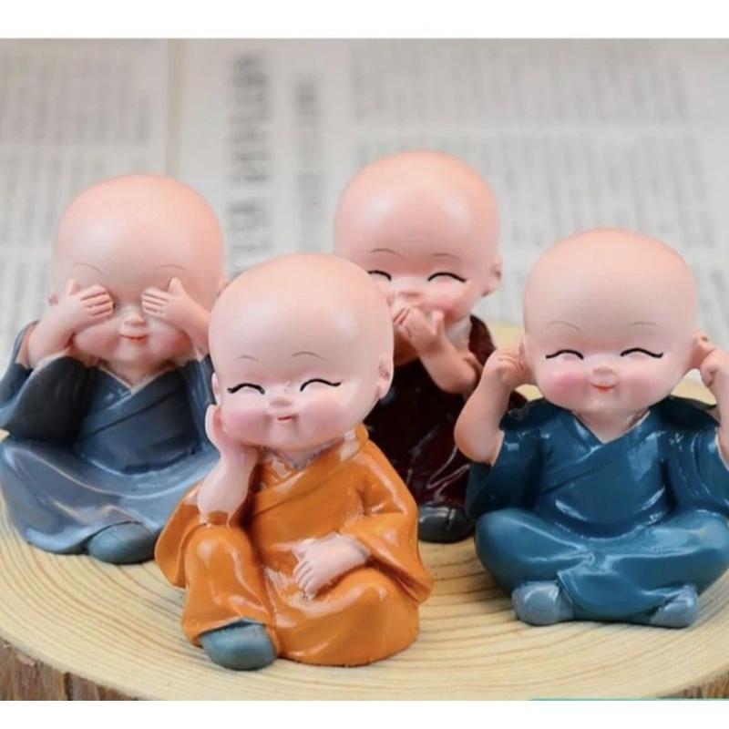 Bộ tượng tứ không : không nghe , không thấy , không nói , không làm 4cm x 6 cm