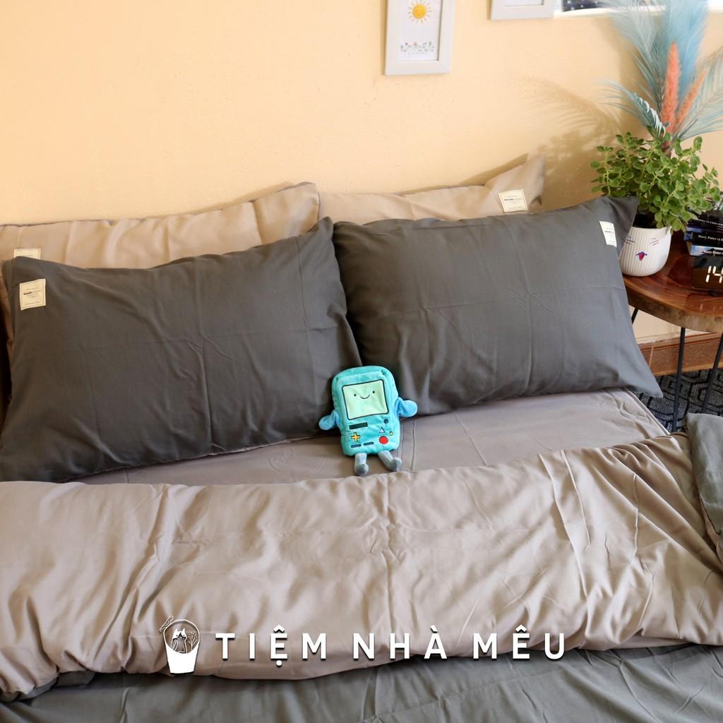 Bộ Chăn Ga Gối Cotton TC Nhập Hàn m6/m8/2m - Tiệm Nhà Mêu 2 Vỏ gối ,drap , vỏ chăn MÀU XÁM PHỐI BE