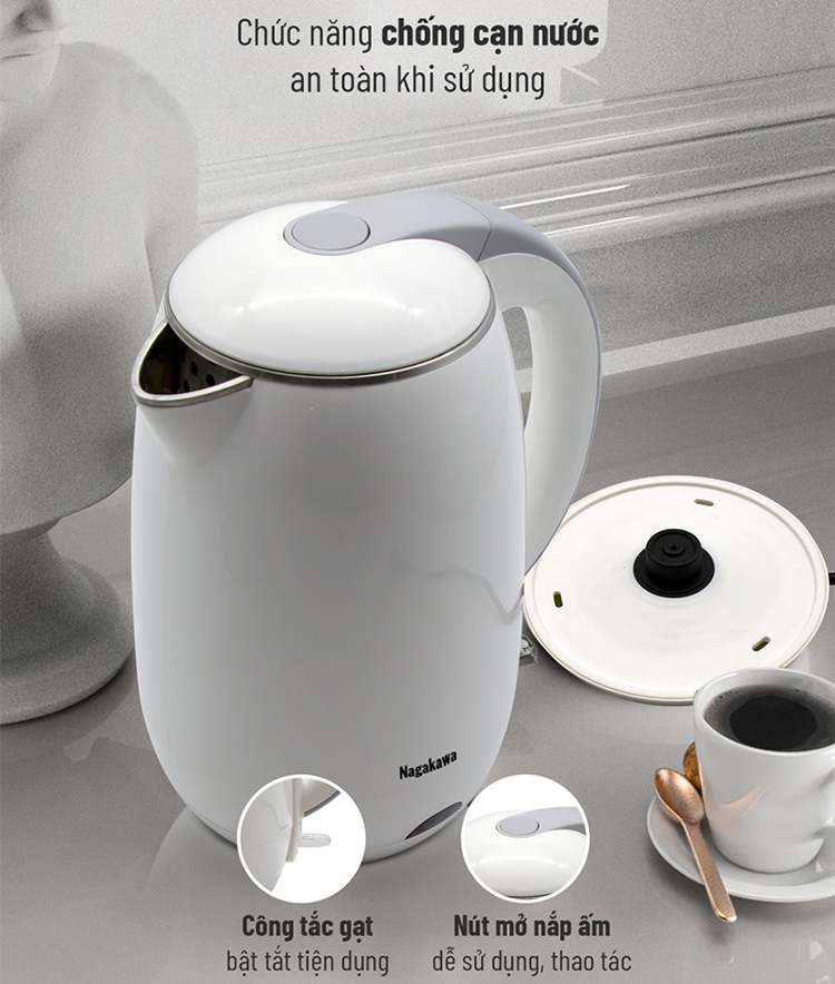 Ấm Đun Siêu Tốc 2 Lớp Nagakawa NAG0314 - Hàng Chính Hãng