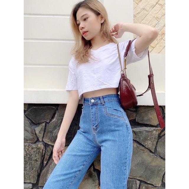 JEANS SUÔNG ỐNG ĐỨNG LƯNG SIÊU CAO SIÊU MỀM GIÃN- ảnh thật toàn bộ