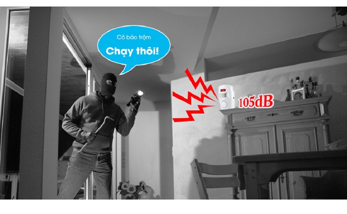 Báo động chống trộm âm thanh 105dB cảm biến hồng ngoại có hai điều khiển từ xa