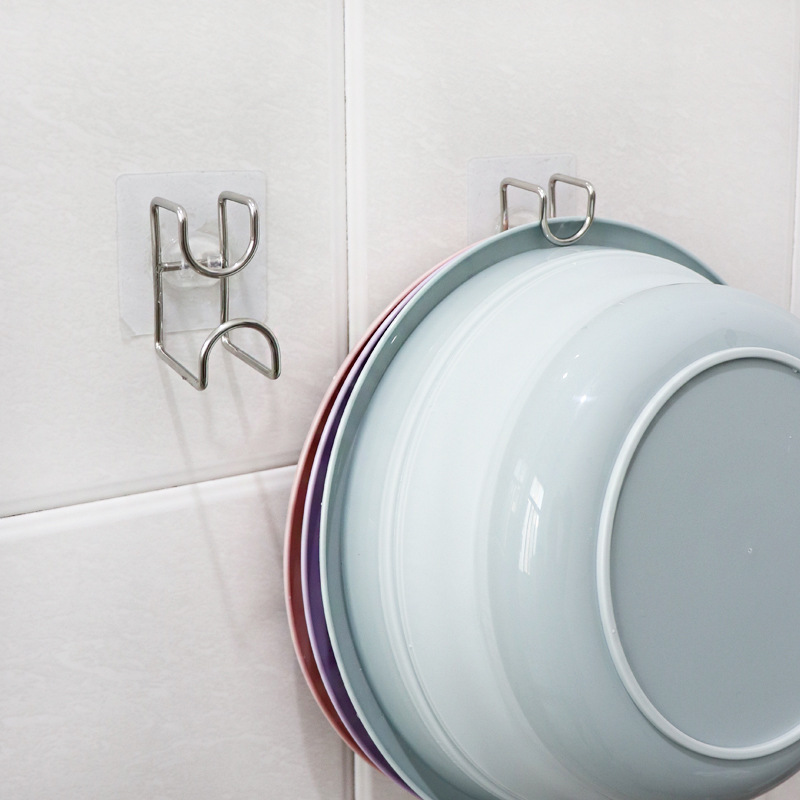 Móc Inox Dán Tường Treo Thau Chậu, Khăn, Quần Áo, Giá Gắn Tường Treo Đồ Nhà Bếp, Nhà Tắm