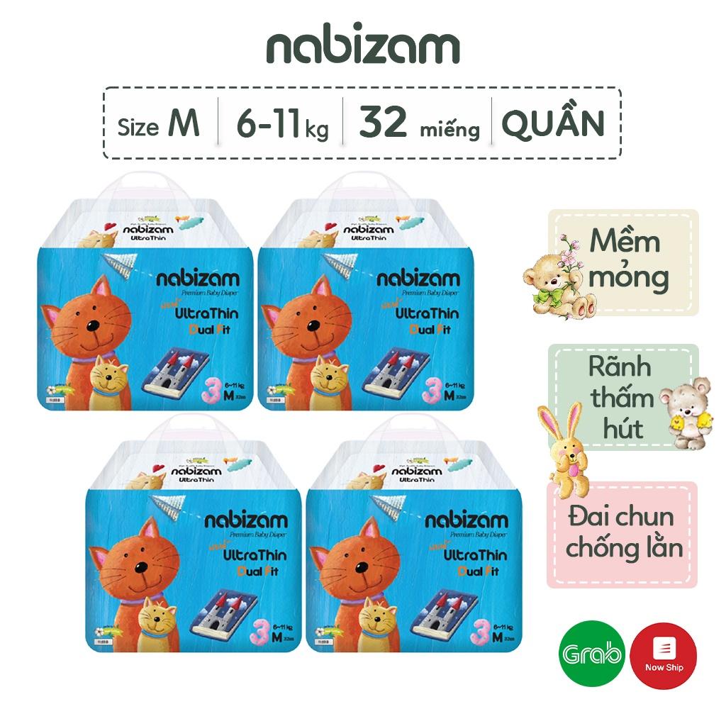 Combo 4 Tã/Bỉm Quần Nabizam UltraThin Nội Địa Hàn Cao Cấp Mỏng Vượt Trội, Thấm Hút, Chống Tràn M/6-11kg/32 Miếng/Bịch