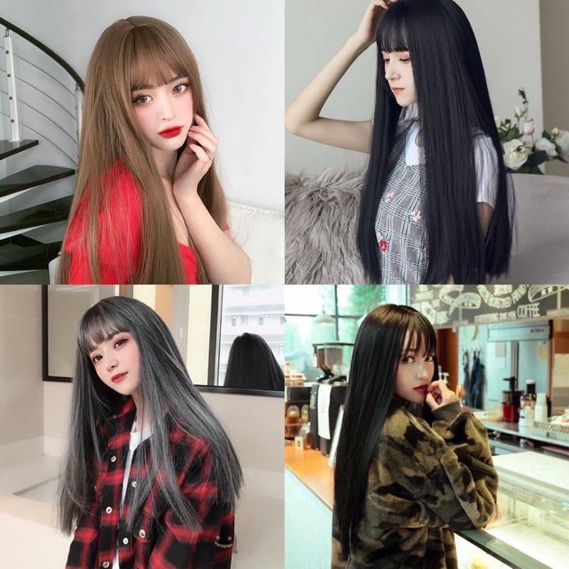 TÓC GIẢ NGUYÊN ĐẦU THẲNG MÁI THƯA KÈM LƯỚI TRÙM HÌNH THẬT