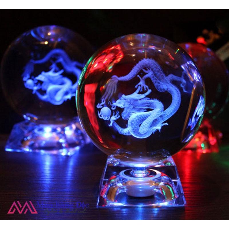 Bộ Quà Tặng Quả Cầu Pha Lê 3D larser LED 12 Con Giáp Tuổi Thìn