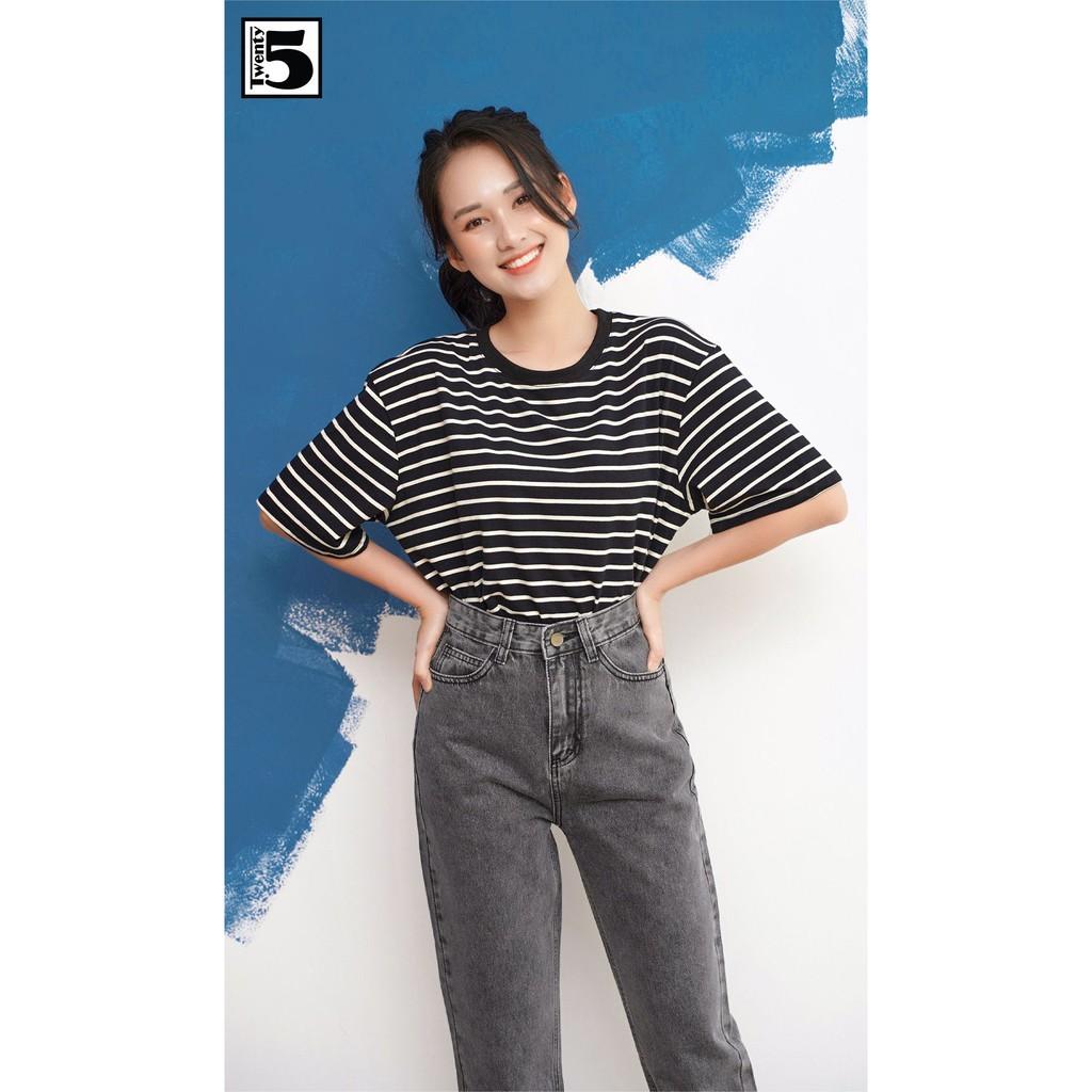 Áo thun nữ kẻ ngang, dáng rộng Twentyfive 3673