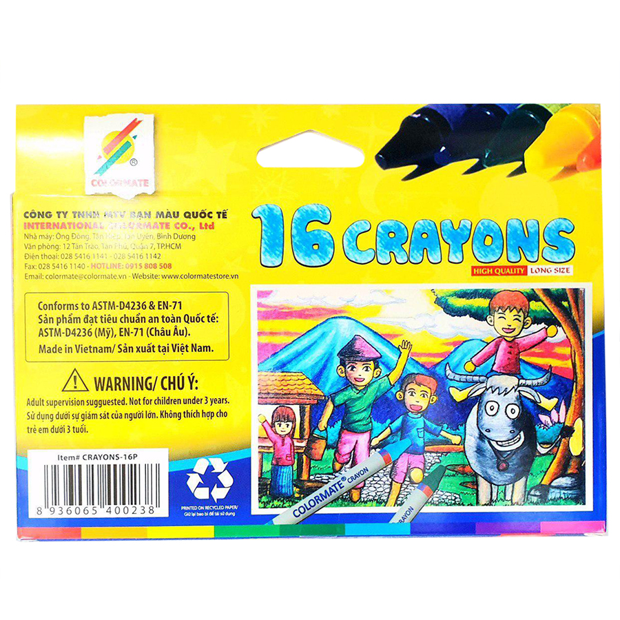 Bút Sáp Màu 16 Cây Hộp Giấy Colormate - CRAYONS-16P