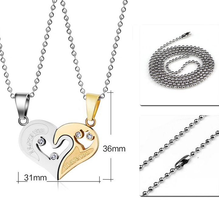 Dây chuyền cặp đôi 2 mảnh ghép trái tim  CDC007V