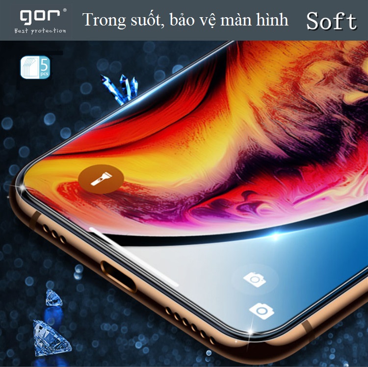 Miếng dán màn hình Gor Cho Iphone 14 Pro Max/ 14 Pro/ 14 Plus/ 14 Cảm ứng nhạy, Chống trầy xước, Hạn chế vân tay - Hãng Gor (5 miếng) - Hàng nhập khẩu.