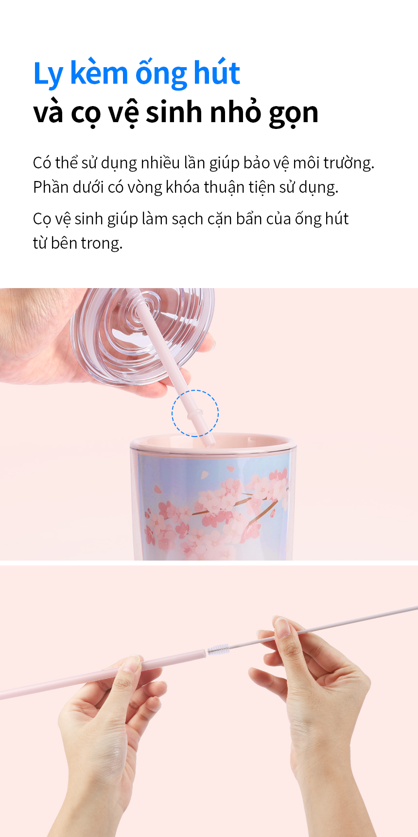 Ly nhựa LocknLock 2 lớp 750ml HAP522 720ml Anh Đào - Hàng chính hãng kèm ống hút, cách nhiệt tốt, miệng rộng - JoyMall