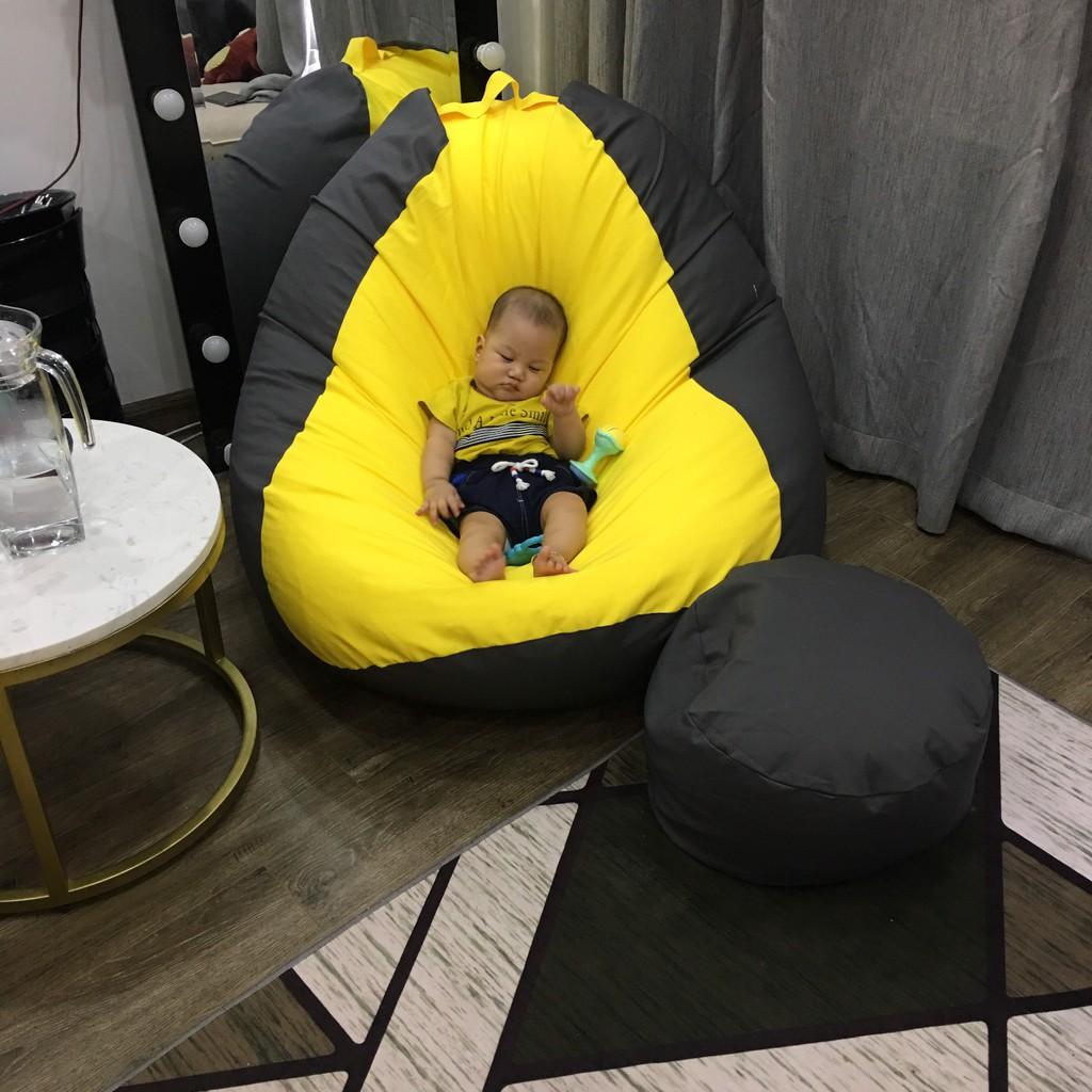 Ghế xốp đa năng dáng lê TONE VÀNG Babykid, chất vải thô Nhật full