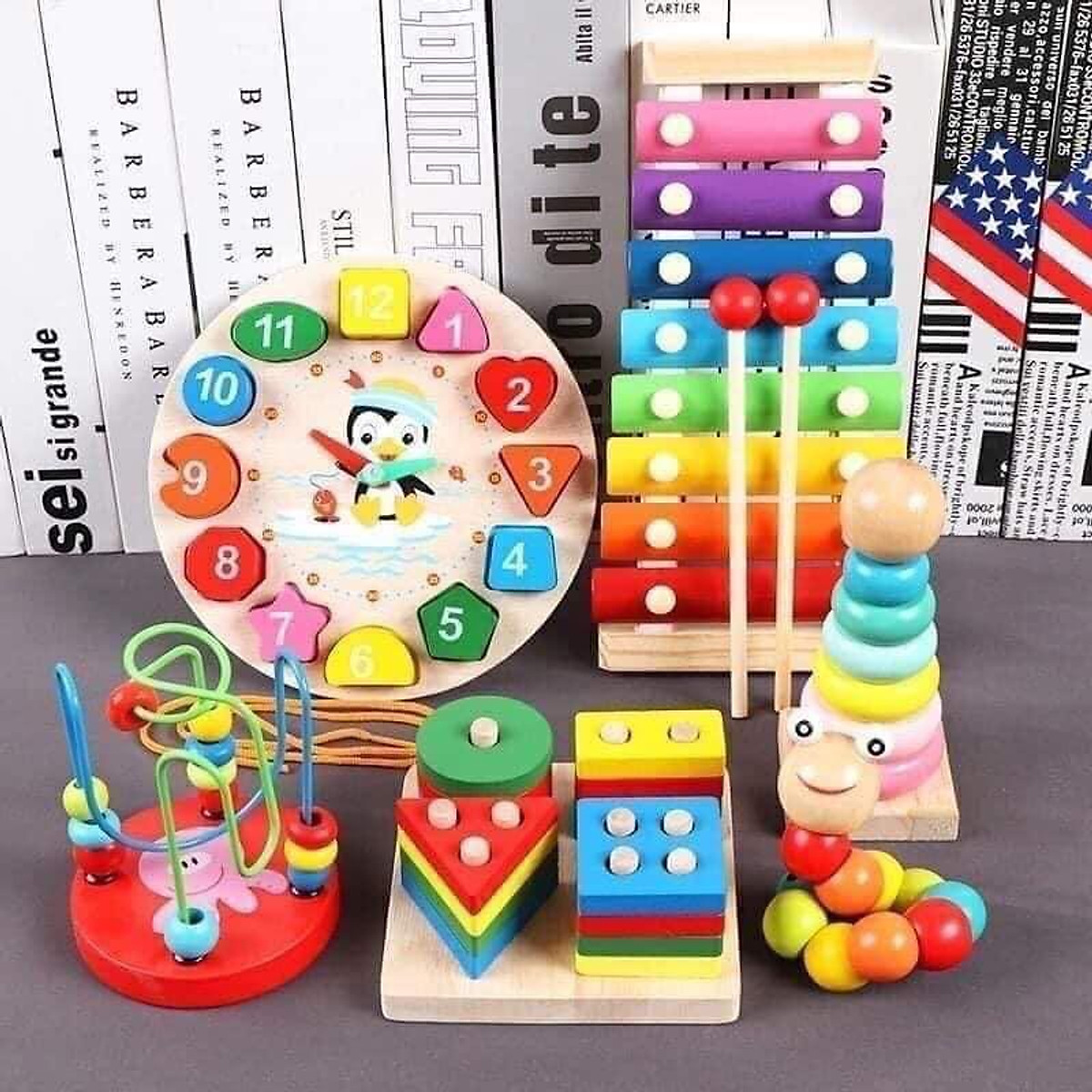 Combo 6 Món Đồ Chơi gỗ Cho Bé Phát Triển Trí Tuệ