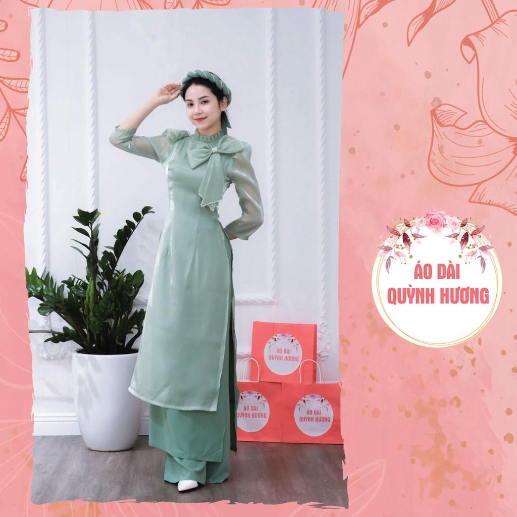 Áo dài voan tơ đính nơ, hoa size lớn XL, 2XL, 3XL đặt may