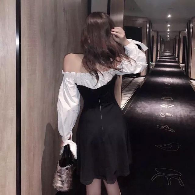 Đầm trễ vai tiểu thư Ulzzang hot tik tok