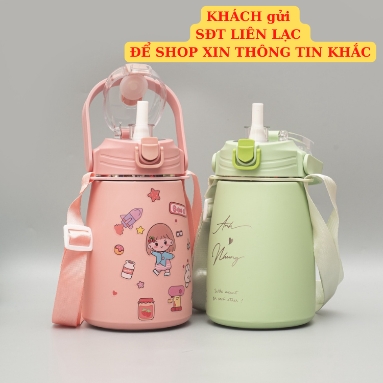 Bình giữ nhiệt Inox304 1000ml KHẮC TÊN bình nước 4 màu có ống hút giữ nhiệt 12h tặng Sticker trang trí-B115