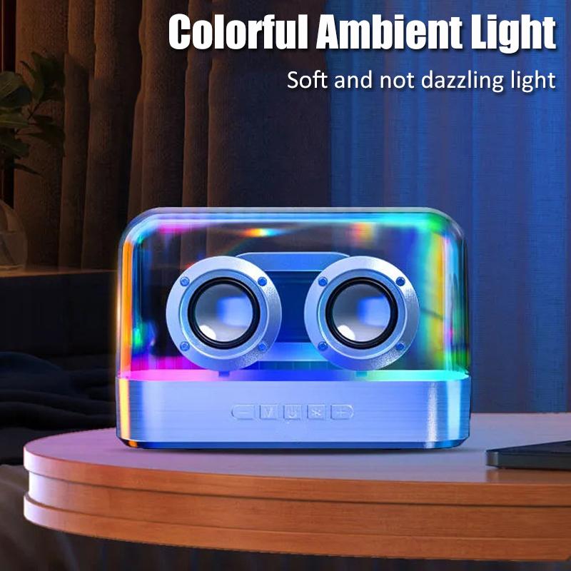 Di động Bluetooth 5.2 Loa không dây loa Hifi Radio RGB Máy nghe nhạc MP3 trong suốt với Mic/Night Light Hỗ trợ TWS/TF/AUX Color: White