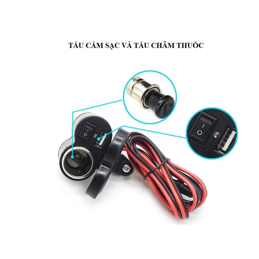 Sạc điện thoại gắn xe máy 3 trong 1 sạc nhanh 2.1A có lỗ tẩu g