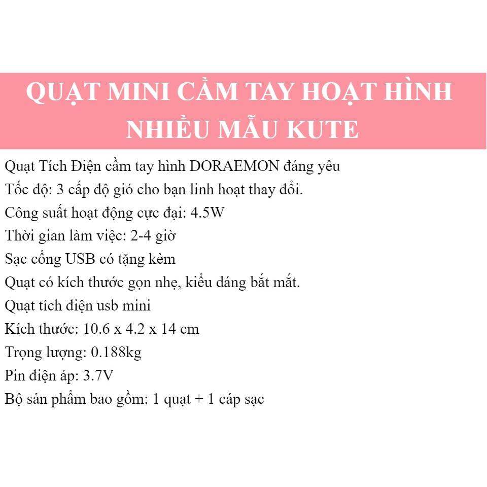 Quạt mini sạc điện 3 tốc độ gió siêu mát hình Doremon dễ thương cho bé - Quạt mini cầm tay gấp gọn tiện lợi - Yumeshop94
