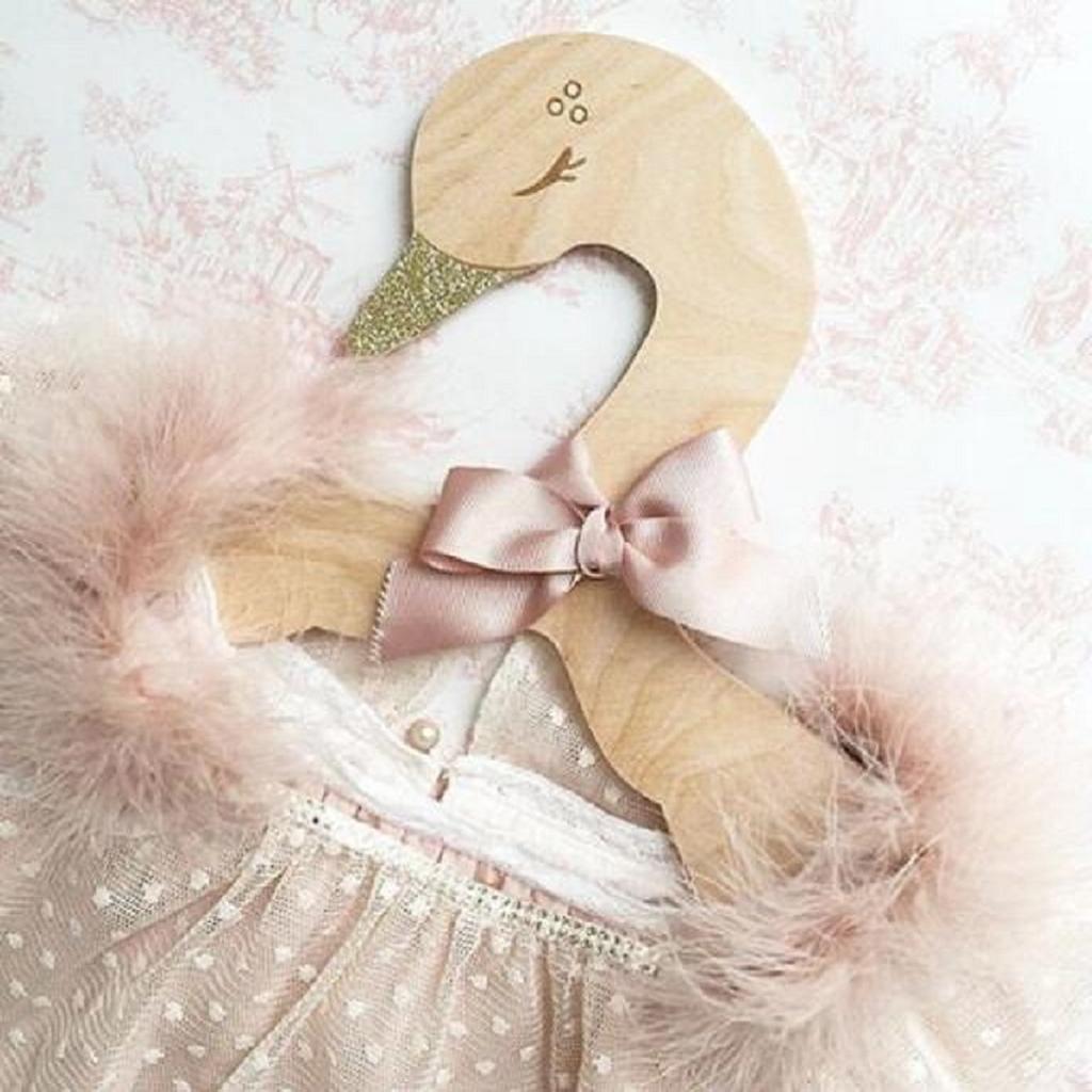 2pcs Swan Wood Hanger Baby Kid Room Nursery Wooden Coat Clothes Hook Hanger