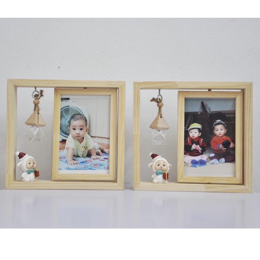 Khung ảnh xoay được 2 mặt để bàn, khung ảnh gỗ độc đáo