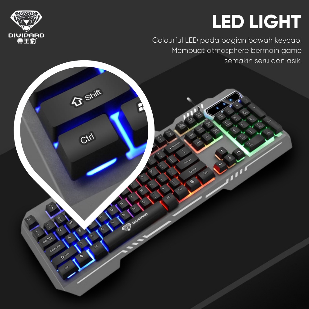 Bàn phím game thủ Divipard GK-70 Metal Cover LED Rainbow - Hàng nhập khẩu