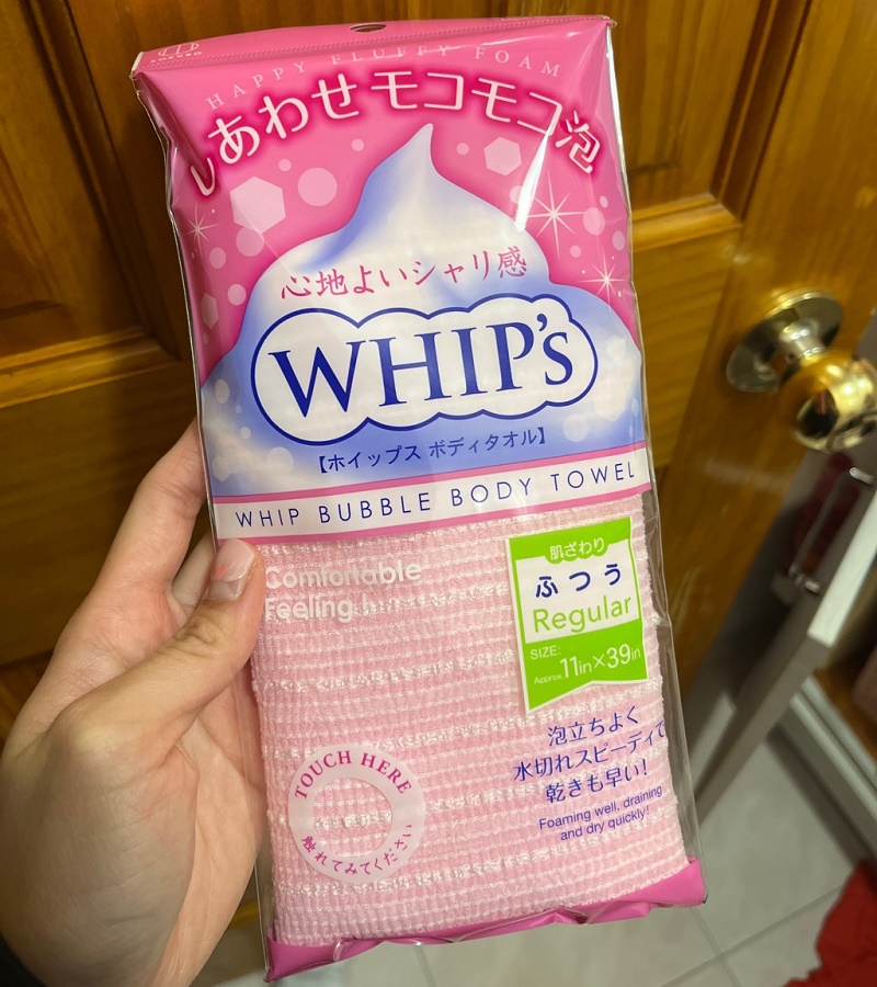 Khăn tắm tạo bọt Whip's (loại ít bọt) - Hồng - Made in Japan