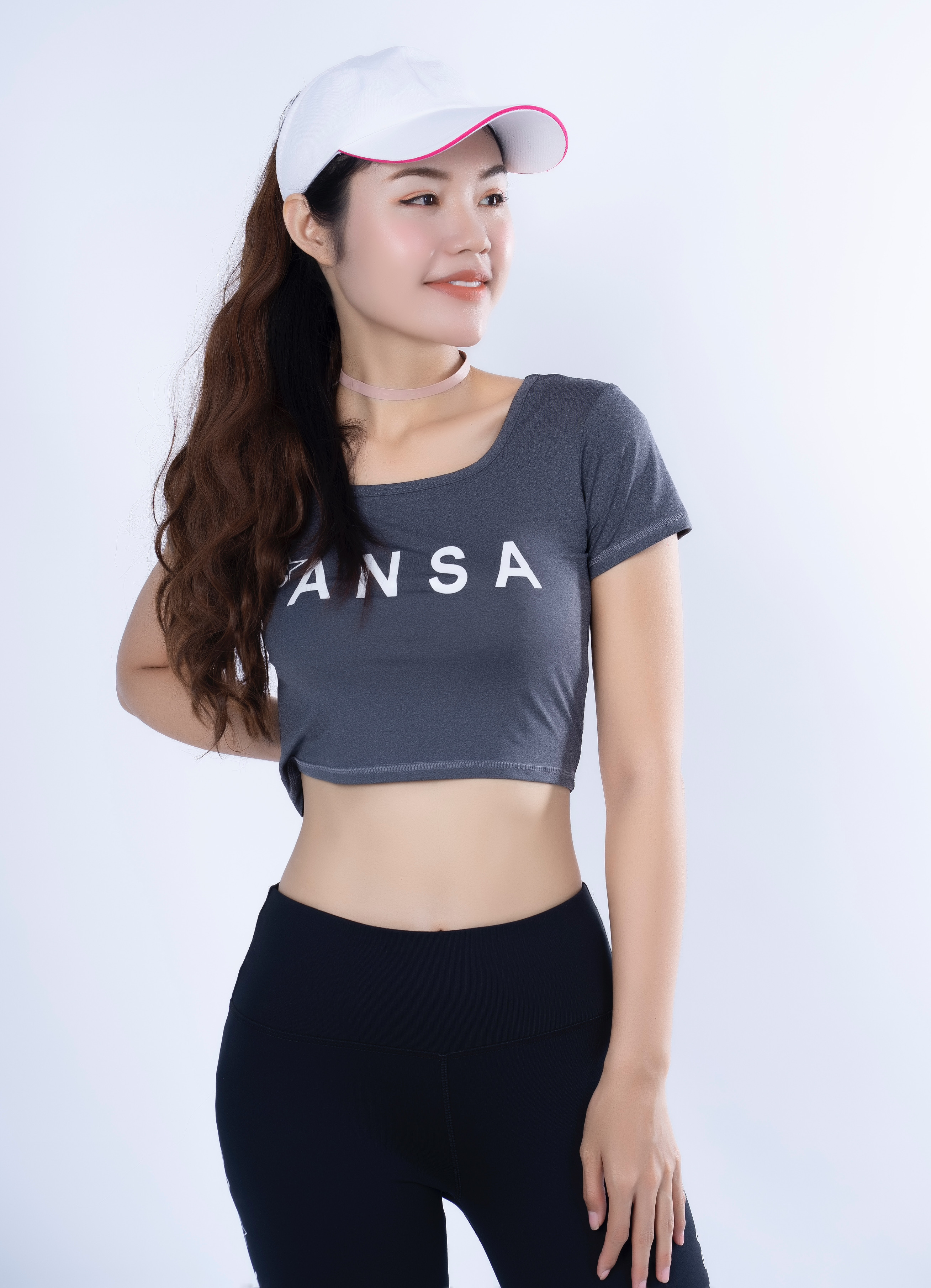 Bộ thể thao nữ quần dài áo croptop có tay Màu Xám - DD301