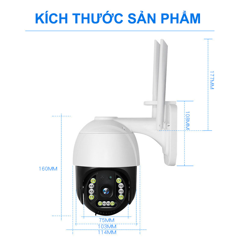 Camera Wifi Ngoài Trời Carecam PTZ 3.0Mps 2 Râu 12 Led, Camera Xoay 360 độ PTZ Full HD Giám Sát Quay Đêm Có Màu - Hàng Chính Hãng