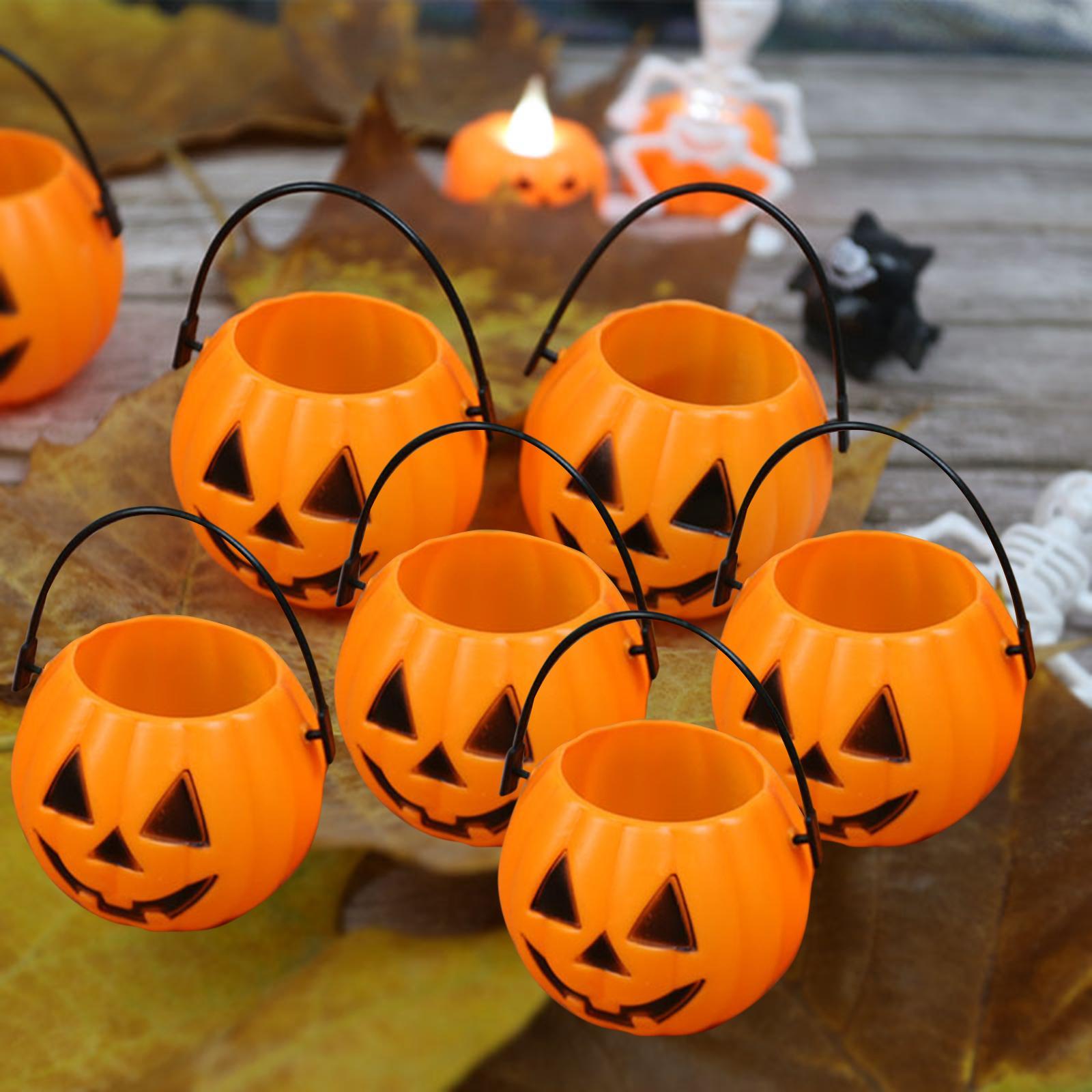 6x Halloween Pumpkin Buckets Candy Pail Holder Decoration for Favors