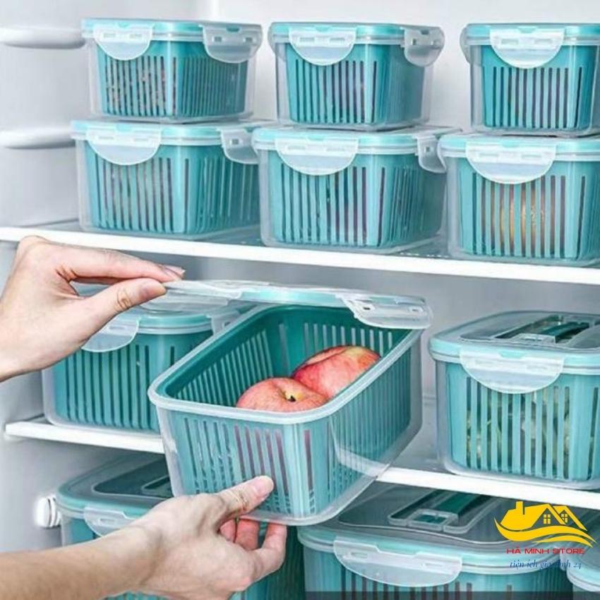 Sét 5 hộp đựng đồ, thực phẩm bảo quản trong tủ lạnh có nắp đậy quai xách kèm rổ combo 5 hộp đựng thực phẩm hà minh store