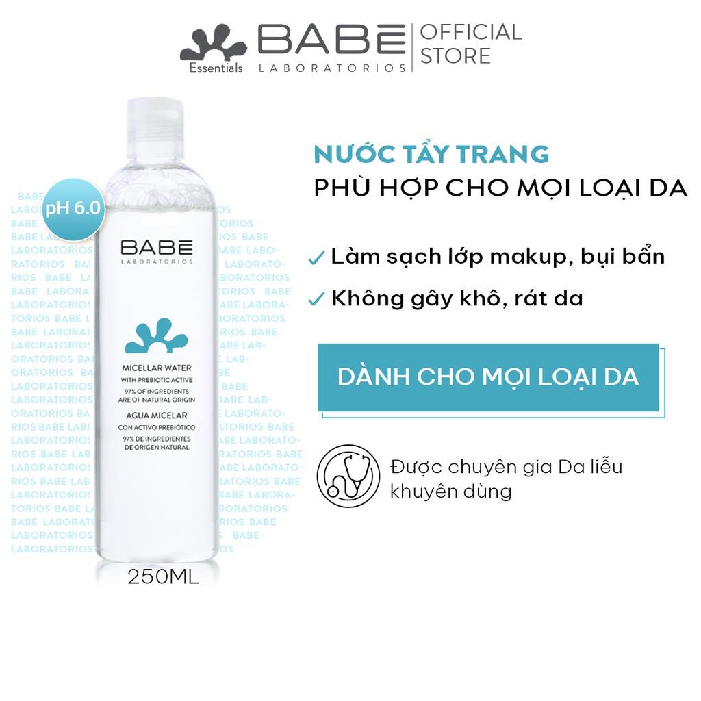 Nước tẩy trang làm sạch cho da nhạy cảm Babe Essentials Prebiotic Micellar Water 250ml