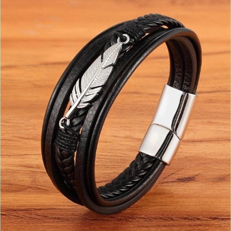 Vòng Tay Nam Hanmade AROTI Chất Dây Da Cao Cấp, Khóa và Charm Titan Cực Đẹp, Phong Cách Sang Trọng, Cá Tính VT615-D
