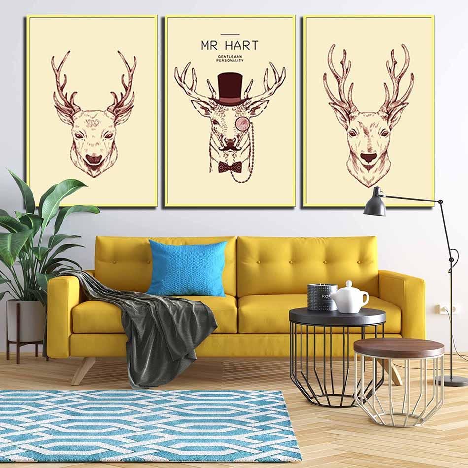 Bộ 3 tranh canvas treo tường Decor Ba chú hươu, phong cách scandinavian – DC093