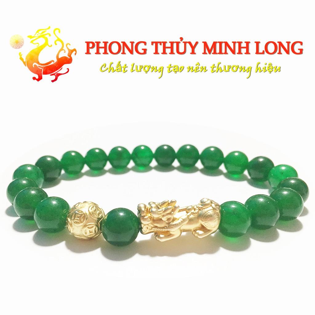 Vòng tay đá Mã Não Xanh 3A mix tỳ hưu và 1 hạt kim tiền bạc charm Vàng hợp mệnh Hỏa và Mộc
