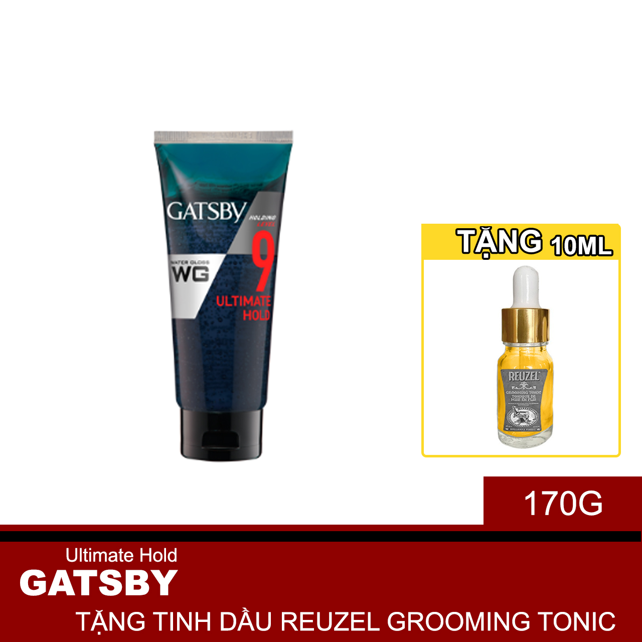 Gel Tạo Kiểu Giữ Nếp Tối Ưu Water Gloss Bóng Mượt Ultimate Hold Cấp Độ 9 + Tặng Reuzel Grooming Tonic - Chính hãng - WATER GLOSS 170G