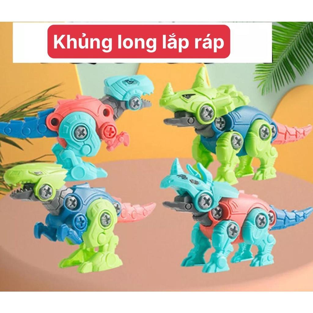 Set 4 con khủng long lắp ráp kèm tua vít, đồ chơi phát triển tư duy sáng tạo cho bé