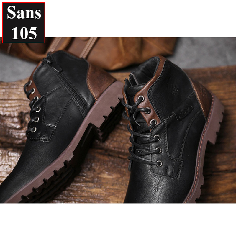 Giày boot nam martin boots Sans105 da bò thật big size 48 47 46 45 44 43 giầy cổ cao đen nâu đẹp bốt độn đế 6cm